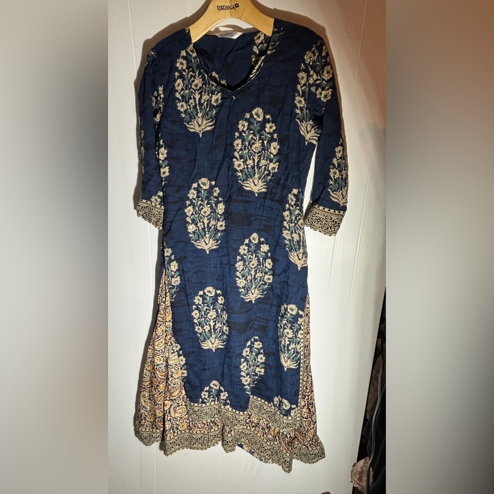 Pakistani Designer Stitched Dress Blue Cream Size L
